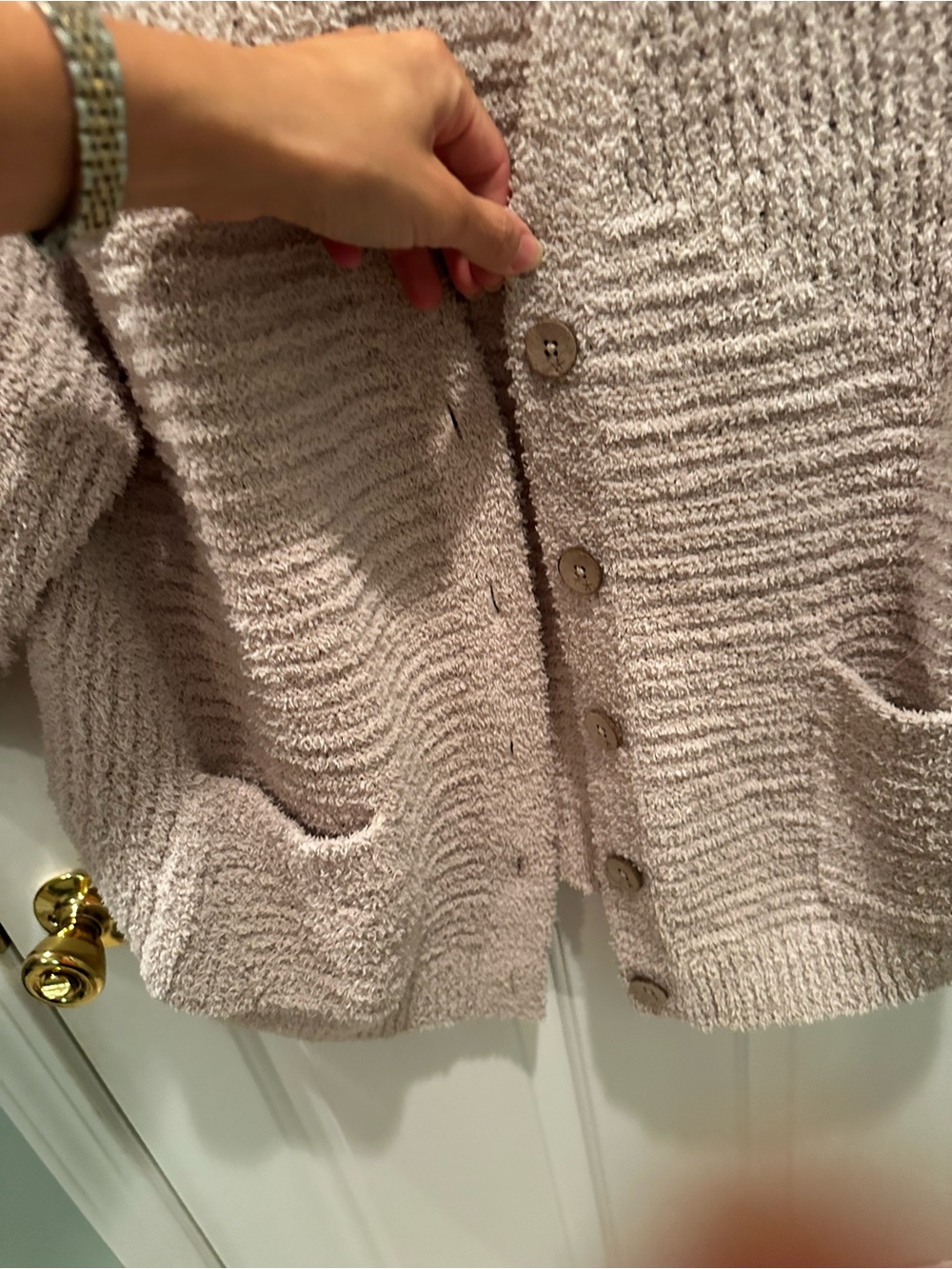Barefoot Dreams Bouclé Button Cardigan Sweater - Cream - Picture 4 of 6